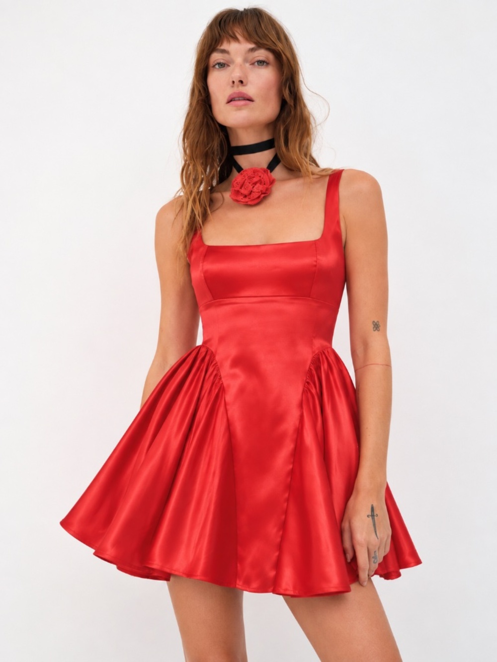 Gianni Bini Addison Satin Square Neck A-Line Drop Waist Mini Dress Sz 2 NWT